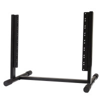 Supporto rack standard 19” da tavolo ad 8 unità, con tubi verticali inclinati. 